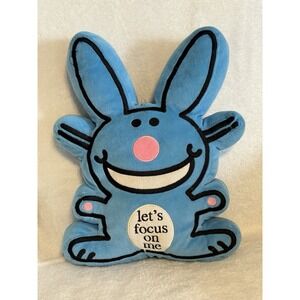 Happy Bunny Plush Pillow Blue Lets Focus On Me Jim Benton VTG Y2K Hot Topic 16in